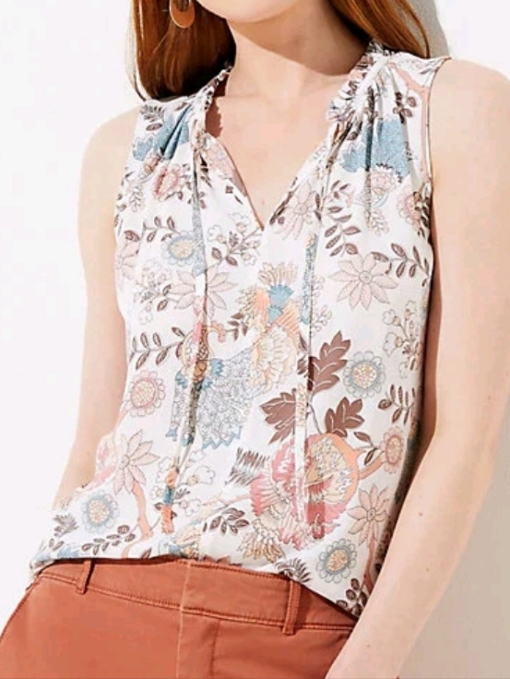LOFT Small Floral Mixed Media Tank